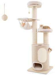 Dripio Kratzbaum aus Holz mit Katzenhaus und 2 Hängematten aus Sisal – Bild 1 von 1