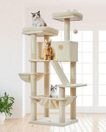 Dripio Kratzbaum beige mit 7 Kratzsäulen, 2 Plattformen und Höhle, 146 cm – Bild 1 von 1