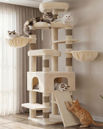 Dripio Kratzbaum für Katzen in Beige mit Spielzeug 70x45x100 cm – Bild 1 von 1