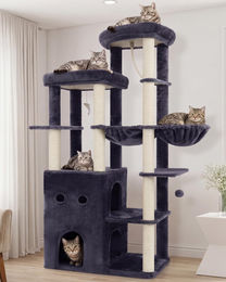 Dripio Kratzbaum für Katzen in Rauchgrau mit 2 Ebenen und Spielzeug – Bild 1 von 1