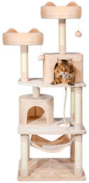 Dripio Kratzbaum für Katzen mit 2 Sitzstangen, 2 Höhlen und Hängematte in Beige, 158 cm – Bild 1 von 1