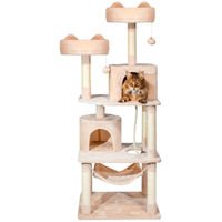Produktbild von Dripio Kratzbaum für Katzen mit 2 Sitzstangen, 2 Höhlen und Hängematte in Beige, 158 cm