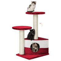 Produktbild von Dripio Kratzbaum für Katzen mit 3 Ebenen und Spielmaus in Rot, 71 cm