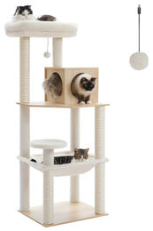Dripio Kratzbaum für Katzen mit Hängematte und Sisal-Säule in Beige 143 cm – Bild 1 von 1