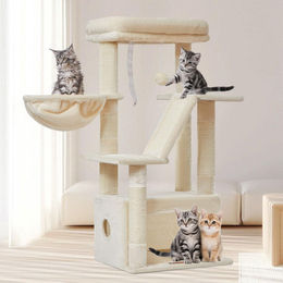 Dripio Kratzbaum für Katzen mit Höhle, Hängematte und Plüschbällen in Beige 98 cm – Bild 1 von 1