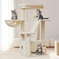 Produktbild von Dripio Kratzbaum für Katzen mit Höhle, Hängematte und Plüschbällen in Beige 98 cm