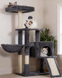 Dripio Kratzbaum für Katzen mit Katzenbürste, Hängematte und Kratzbrett in Rauchgrau – Bild 1 von 1