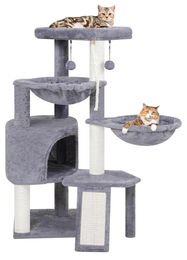 Dripio Kratzbaum für Katzen mit Katzenhaus und zwei Hängematten in Grau – Bild 1 von 1
