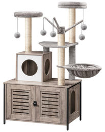 Dripio Kratzbaum mit integriertem Katzenklo 2-in-1 Grau Beige 60x48x150 cm – Bild 1 von 1