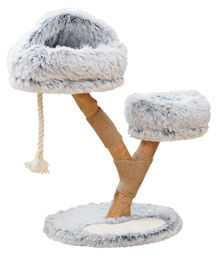 Dripio Kratzbaum mit Liegeplatte aus Plüsch, Jute und Holz in Hellgrau 49x83x49 cm – Bild 1 von 1