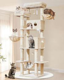 Dripio XXL Kratzbaum für große Katzen 193 cm mit 7 Säulen und 2 Höhlen in Beige – Bild 1 von 1