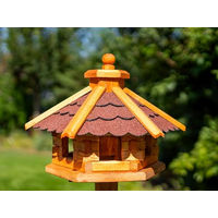 Produktbild von DSH DEKO SHOP HANNUSCH Vogelhaus Futterhaus aus Holz mit Solarbeleuchtung und Bitumendach in Rot Größe M