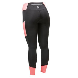 Dublin Power Performance Damen Reithose mittelhoch Farbblock Korallenrot Schwarz – Bild 1 von 5