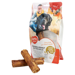 Produktbild von Duvo+ Chew! Kausnack Huhn und Erdnussbutter Rolls für Junior Hunde ohne Zucker Größe M 12 cm - 5 x 330 g