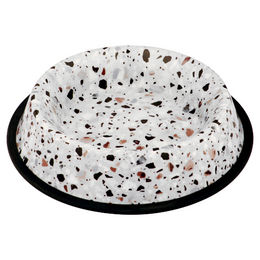 Duvo+ Deco Fix Futternapf Terrazzo Look Weiß Edelstahl mit rutschfestem Gummirand für Hunde und Katzen Größe L 1000 ml - 1000 ml – Bild 1 von 3
