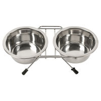 Produktbild von Duvo+ Dinner Set Napfständer mit Edelstahl Näpfen für Hunde Größe XS Silber