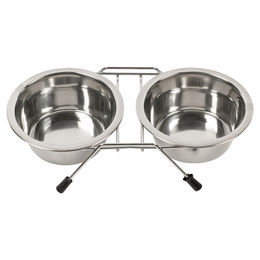 Produktbild von Duvo+ Dinner Set Napfständer mit Edelstahlnäpfen für Hunde Größe S Silber