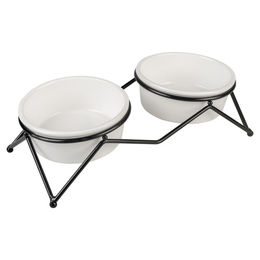 Produktbild von Duvo+ Dinner Set Stone Up Zigzag Erhöhter Keramik Napf für Hunde und Katzen in Weiß und Schwarz - 280 ml