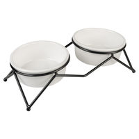 Produktbild von Duvo+ Dinner Set Stone Up Zigzag Erhöhter Keramik Napf für Hunde und Katzen in Weiß und Schwarz - 280 ml