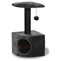 Duvo+ Eckkratzbaum Benny für Katzen in Schwarz mit Unterschlupf und Spielball 30x30x58 cm – Bild 1 von 6