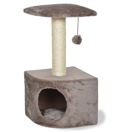 Duvo+ Eckkratzbaum Bessie mit Höhle aus Plüsch für Katzen in Braun – Bild 1 von 3