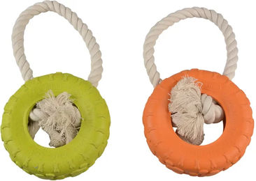 Duvo+ Eco Kauspielzeug Gummireifen aus Bambus und Reis mit Baumwolle für Hunde, Orange/Bunt, 26 x 14 x 4 cm – Bild 1 von 5