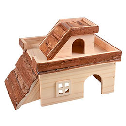 Duvo+ Hacienda Nagerhaus aus Holz mit Rindendach für Nagetiere 34 x 24 x 22 cm – Bild 1 von 2