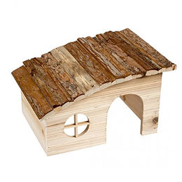 Duvo+ Holzlodge mit Schrägdach für Meerschweinchen und Kaninchen in Natur Braun - 840 g – Bild 1 von 3