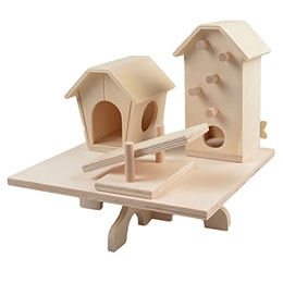 Duvo+ Holzspielplatz mit Häuschen für Hamster und Mäuse braun 23x20x22cm – Bild 1 von 2