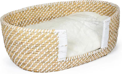 Duvo+ Hundekorb aus Weide mit Kissen Boho Beige Weiß Größe S – Bild 1 von 2