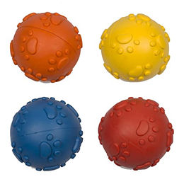 Duvo+ Hundespielzeug Ball aus Gummi mit Squeaker und Pfoten Motiv in Rot – Bild 1 von 3