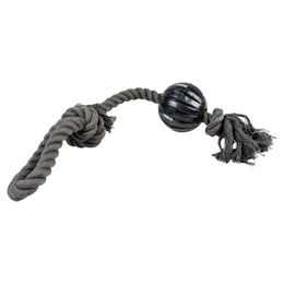 Produktbild von Duvo+ Hundespielzeug Eco-Seil mit 2 Knoten, Schlaufe und Gummiball aus Baumwolle in Grau