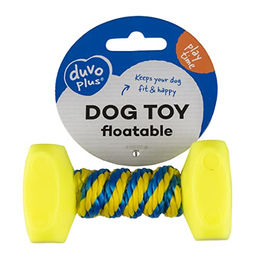 Duvo+ Hundespielzeug Kauspielzeug Hantel mit Seil Blau Gelb – Bild 1 von 3