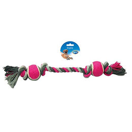 Produktbild von Duvo+ Hundespielzeug Knot aus Baumwolle mit 4 Knoten und 2 Tennisbällen Grau/Rosa - 50 cm
