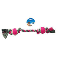 Produktbild von Duvo+ Hundespielzeug Knot aus Baumwolle mit 4 Knoten und 2 Tennisbällen Grau/Rosa - 50 cm