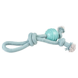 Duvo+ Hundespielzeug Seilschlaufe mit Knoten und Gummiball in Blau und Türkis – Bild 1 von 6