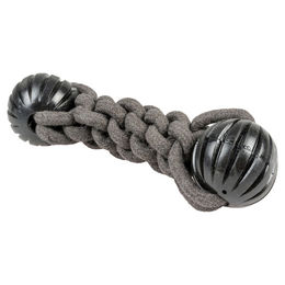 Duvo+ Hundespielzeug Set aus Polyester mit Eco-Seilstock und 2 Gummibällen in Grau und Schwarz – Bild 1 von 2