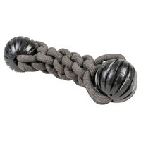 Produktbild von Duvo+ Hundespielzeug Set aus Polyester mit Eco-Seilstock und 2 Gummibällen in Grau und Schwarz