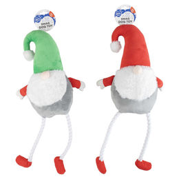 Duvo+ Hundespielzeug X-Mas Kobold aus Plüsch mit Seil und Quietscher bunt – Bild 1 von 5