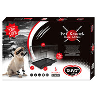 Produktbild von Duvo+ Hundetransportbox Ninja Edition aus Metall mit Schiebetür Schwarz 91 x 61 x 69 cm