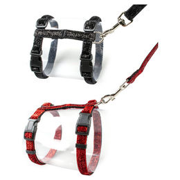 Duvo+ Katzen-Spazierset Glitter mit Halsband und Leine aus Nylon in Schwarz/Rot – Bild 1 von 4
