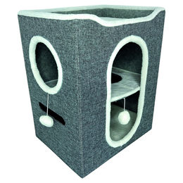Duvo+ Katzenhaus Gene Grau mit Spielball aus Plüsch faltbar 46x36x58 cm – Bild 1 von 2