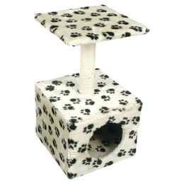 Duvo+ Kratzbaum Christa für Katzen mit Pfoten Motiv in Beige aus Sisal und Fleece 31x31x57cm – Bild 1 von 3