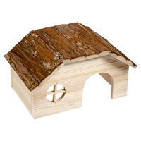 Produktbild von Duvo+ Nager-Holzlodge mit Rindendach aus Holz in Natur Braun 28 x 18 x 16 cm