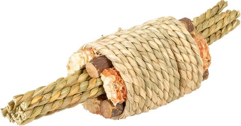 DUVO+ Nagerrolle aus Holz mit Wasserhyazinthe und Mais als Knabberspielzeug für Kaninchen und Nager – Bild 1 von 4