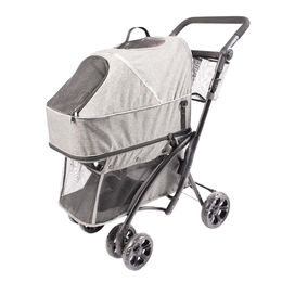 Duvo+ Pet Buggy Deluxe Hundewagen grau aus wasserfestem Nylon für kleine Hunde – Bild 1 von 13