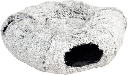Duvo+ Snug Katzentunnel und Donutbett aus Plüsch in Grau – Bild 1 von 5