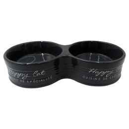 Duvo+ Stone Happy Cat Doppelter Futternapf aus Keramik Anthrazit – Bild 1 von 2