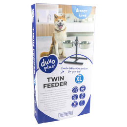 Duvo+ Twin Feeder H Doppelnapf-Ständer mit Edelstahl-Näpfen Schwarz M – Bild 1 von 3