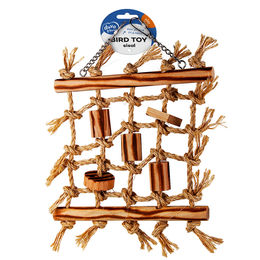 Duvo+ Vogel-Kletternetz aus Sisal mit Holzblöcken in Beige 36 x 26 x 4 cm – Bild 1 von 3